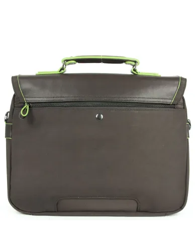 Y Not Cartella in tessuto e pelle con tasche per pc 14" e tablet, Y Not "Business" Testa moro