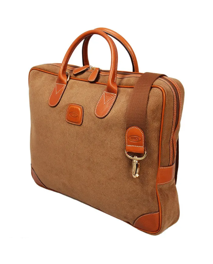 Bric's Cartella in tessuto scamosciato e cuoio Bric's, linea "Life". Cammello