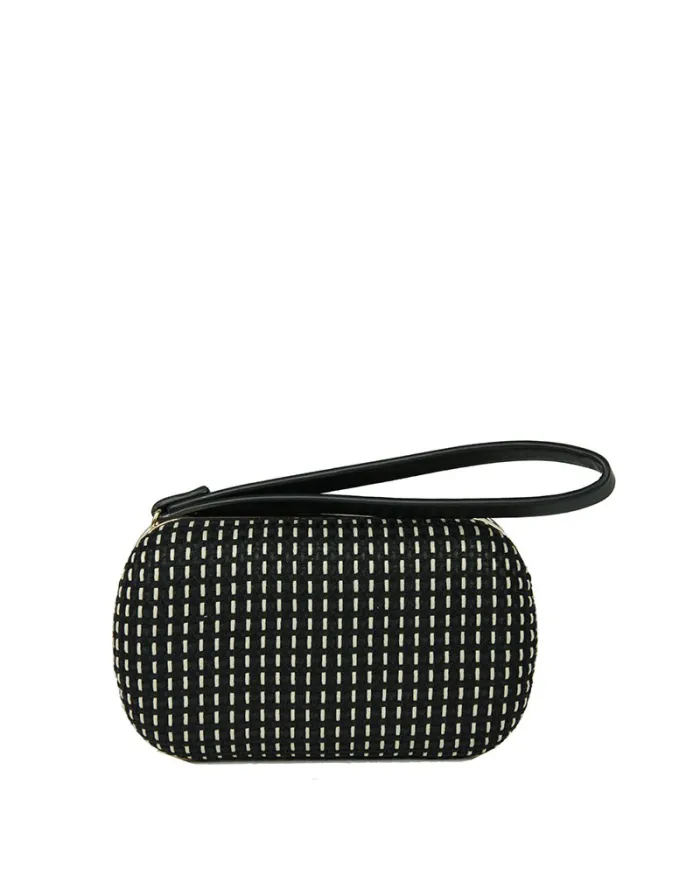 Liviana Conti Pochette rigida in tessuto lavorato Liviana Conti. Nero/Avorio