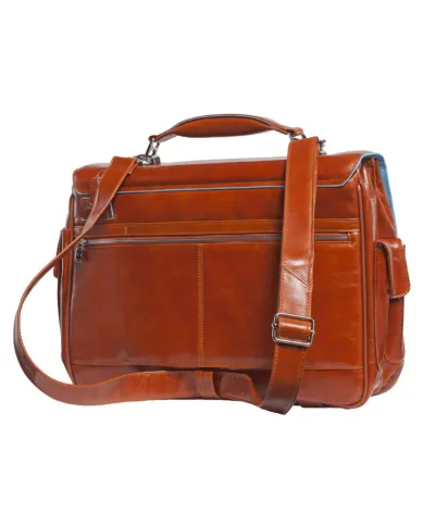 Piquadro Cartella in pelle con porta pc 15" Blue square Mogano