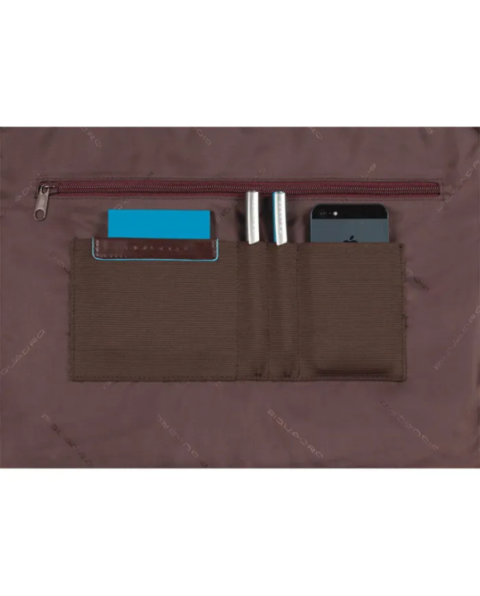 Piquadro Borsa messenger, con tasca per notebook 14" e tablet, Piquadro "Blue square" Mogano