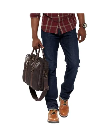 Fossil Cartella 2 manici in tessuto panno effetto rigato e cuoio, Fossil. Testa moro