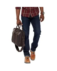 Fossil Cartella 2 manici in tessuto panno effetto rigato e cuoio, Fossil. Testa moro