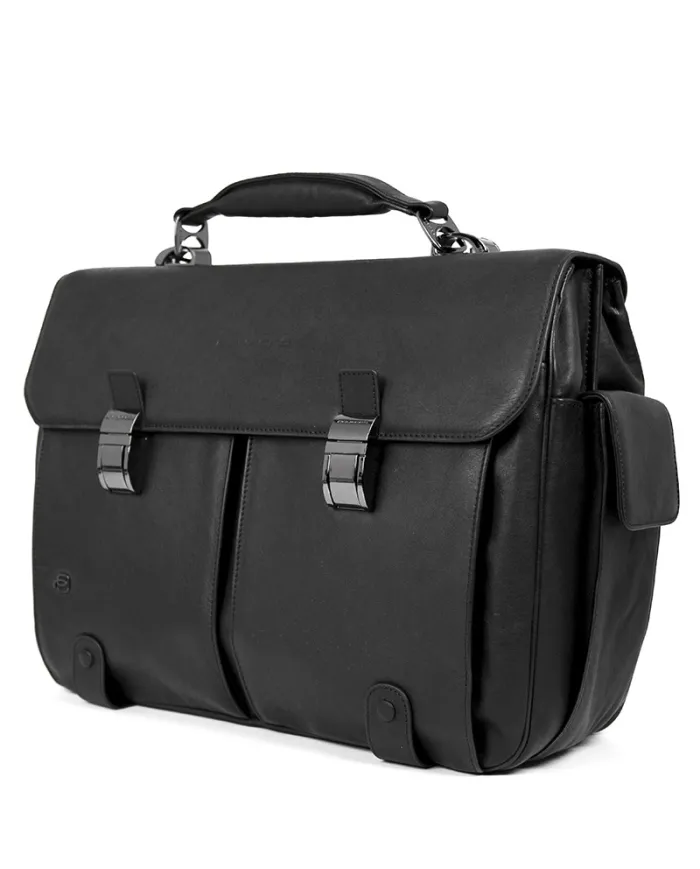 Piquadro Cartella in pelle porta pc 15,6, "Black square" Testa moro