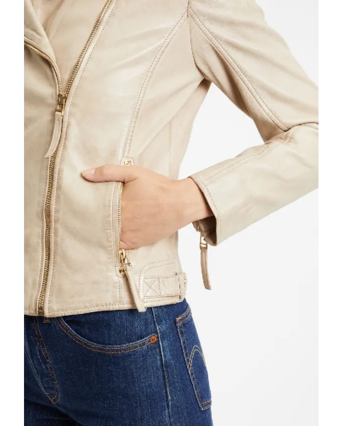 Gipsy Giacca chiodo donna in pelle Beige