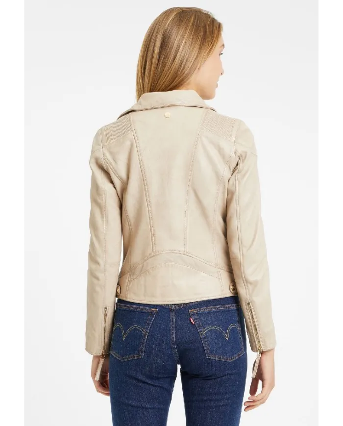 Gipsy Giacca chiodo donna in pelle Beige