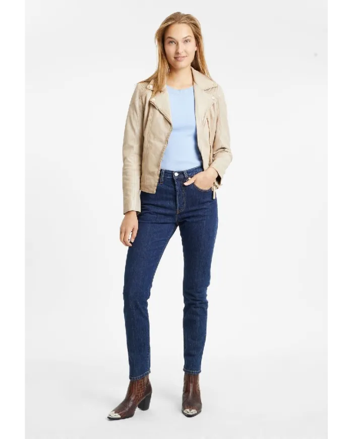 Gipsy Giacca chiodo donna in pelle Beige