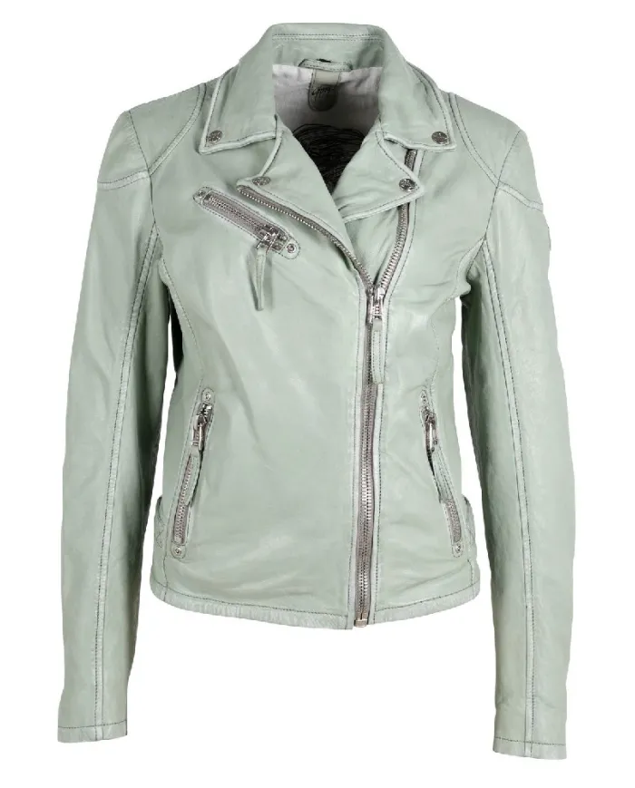 Gipsy Giacca chiodo donna in pelle Verde chiaro
