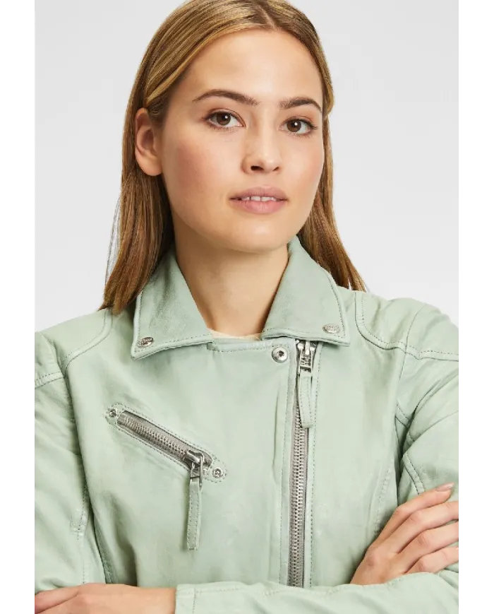 Gipsy Giacca chiodo donna in pelle Verde chiaro