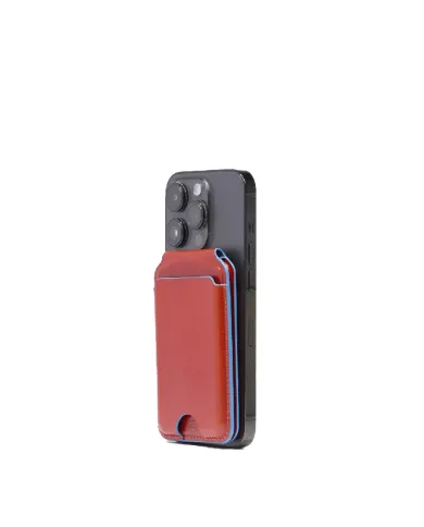 Piquadro Portacarte magsafe in pelle Blue square Cuoio