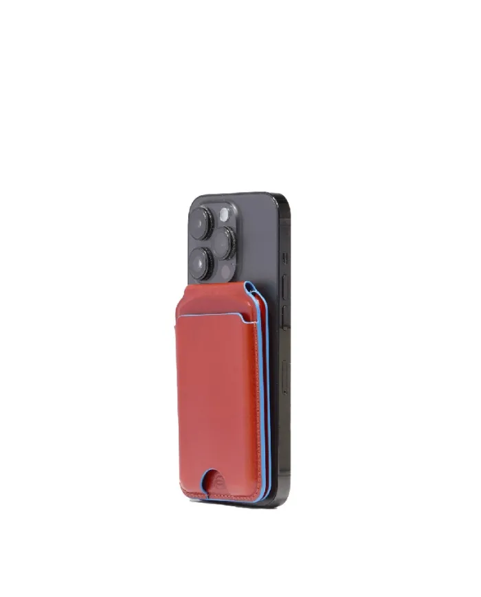 Piquadro Portacarte magsafe in pelle Blue square Cuoio