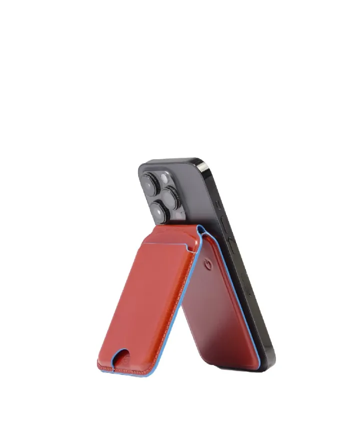 Piquadro Portacarte magsafe in pelle Blue square Cuoio