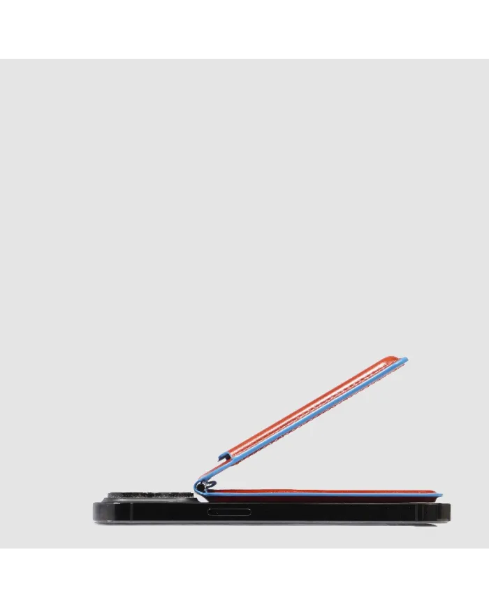 Piquadro Portacarte magsafe in pelle Blue square Cuoio