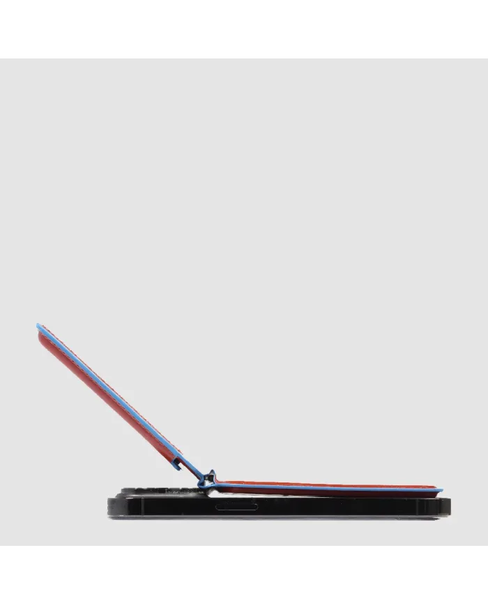 Piquadro Portacarte magsafe in pelle Blue square Cuoio