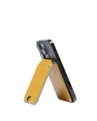 Piquadro Portacarte magsafe in pelle Blue square Giallo