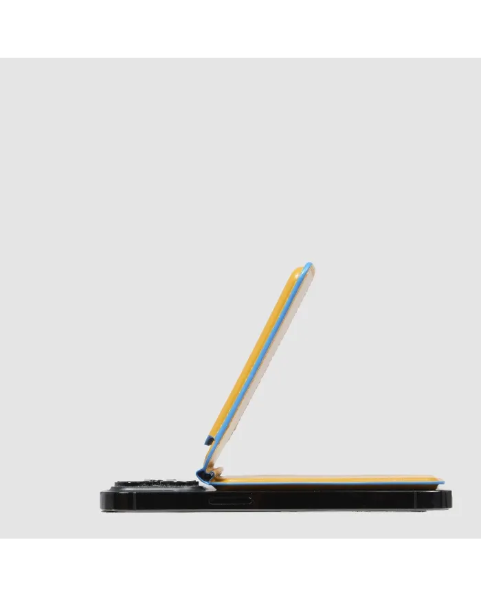 Piquadro Portacarte magsafe in pelle Blue square Giallo