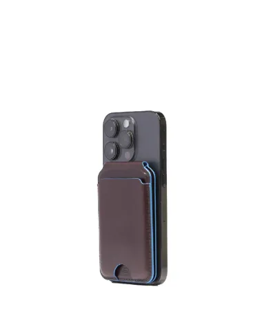 Piquadro Portacarte magsafe in pelle Blue square Mogano