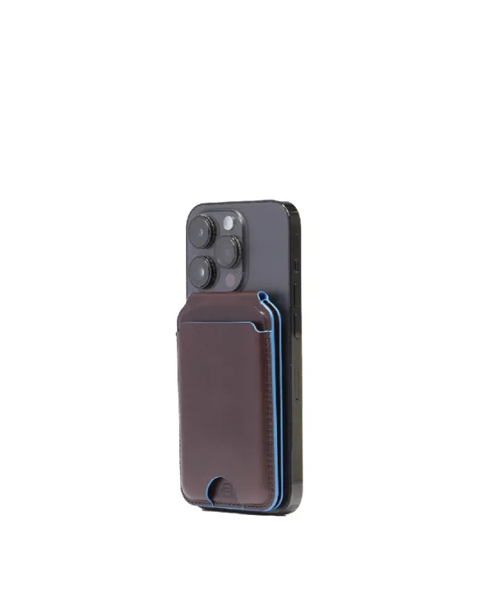 Piquadro Portacarte magsafe in pelle Blue square Mogano