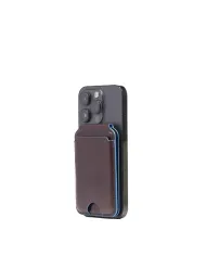 Piquadro Portacarte magsafe in pelle Blue square Mogano