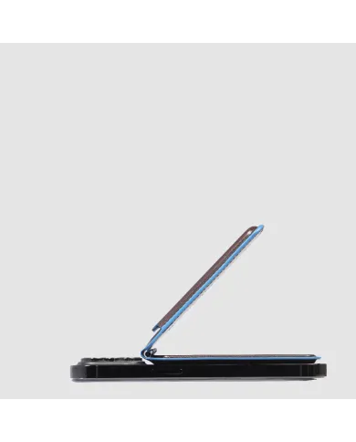 Piquadro Portacarte magsafe in pelle Blue square Mogano