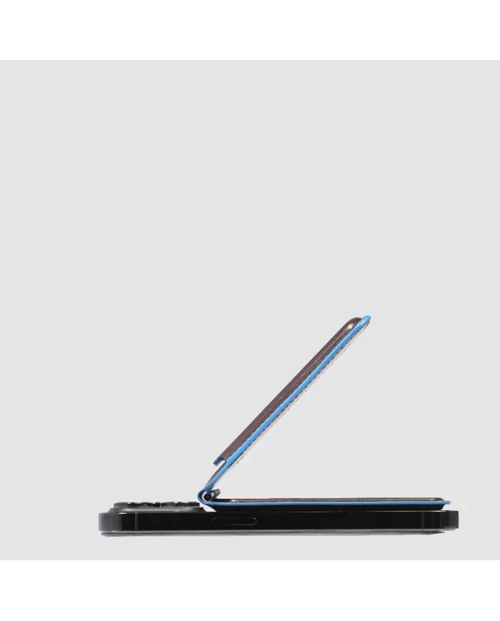 Piquadro Portacarte magsafe in pelle Blue square Mogano