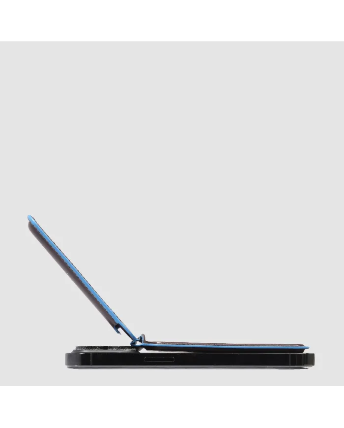 Piquadro Portacarte magsafe in pelle Blue square Mogano