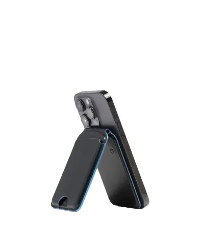 Piquadro Portacarte magsafe in pelle Blue square Nero