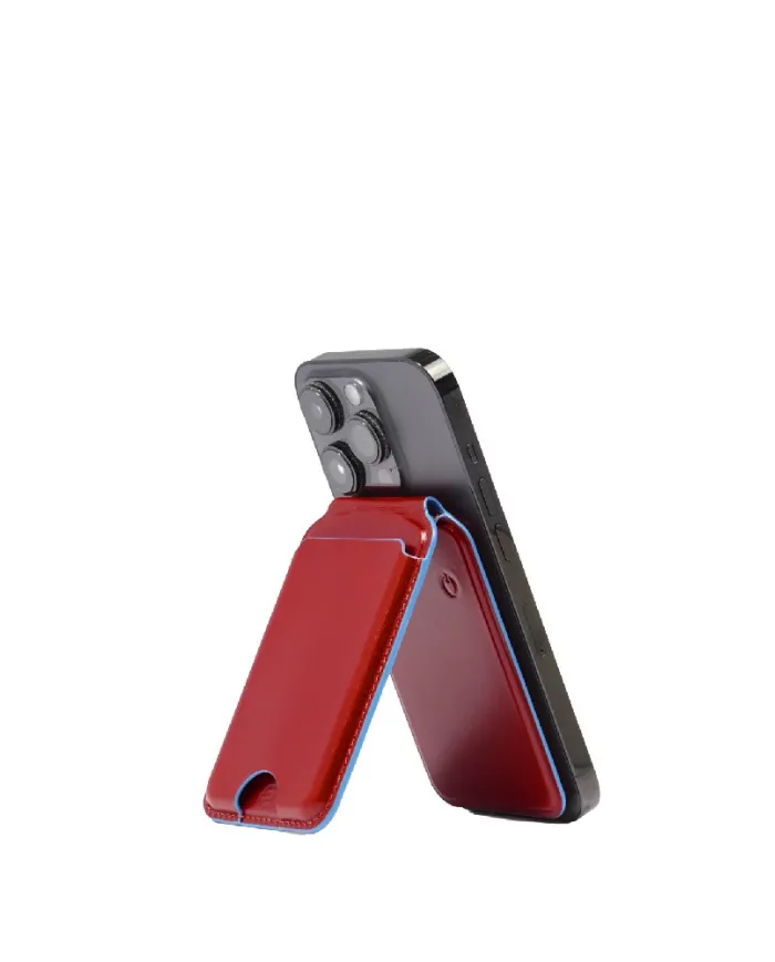 Piquadro Portacarte magsafe in pelle Blue square Rosso