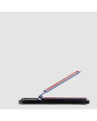 Piquadro Portacarte magsafe in pelle Blue square Rosso