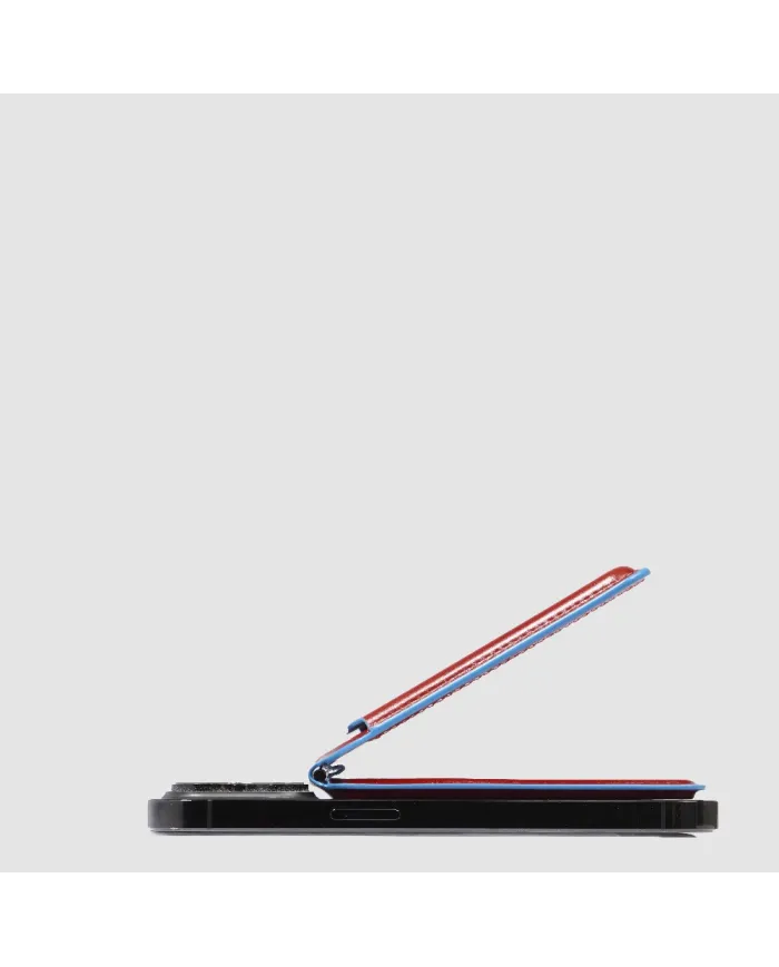 Piquadro Portacarte magsafe in pelle Blue square Rosso