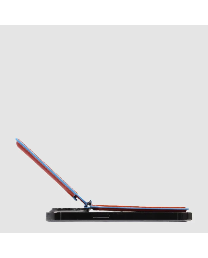 Piquadro Portacarte magsafe in pelle Blue square Rosso