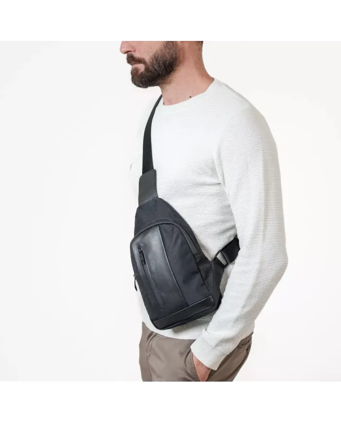 Gianni Conti Monospalla tessuto e pelle Bruno Nero