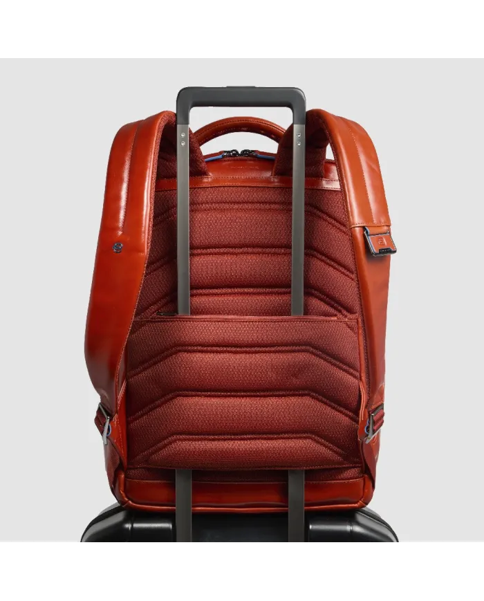 Piquadro Zaino pelle porta pc 15,6 Blue square Arancio