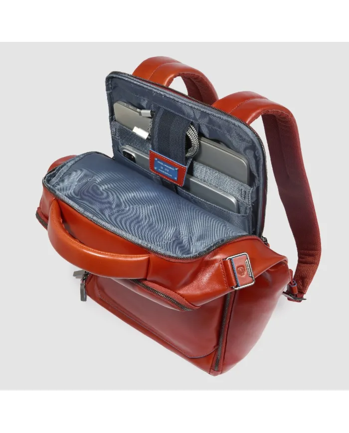 Piquadro Zaino pelle porta pc 15,6 Blue square Arancio