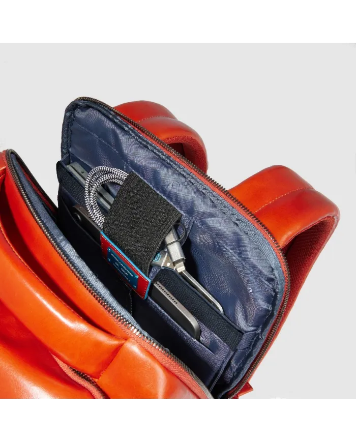 Piquadro Zaino pelle porta pc 15,6 Blue square Arancio