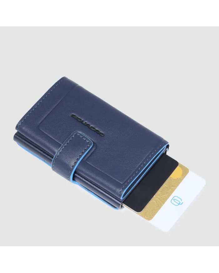Piquadro Porta carte di credito con tasca banconote Atlas Blu