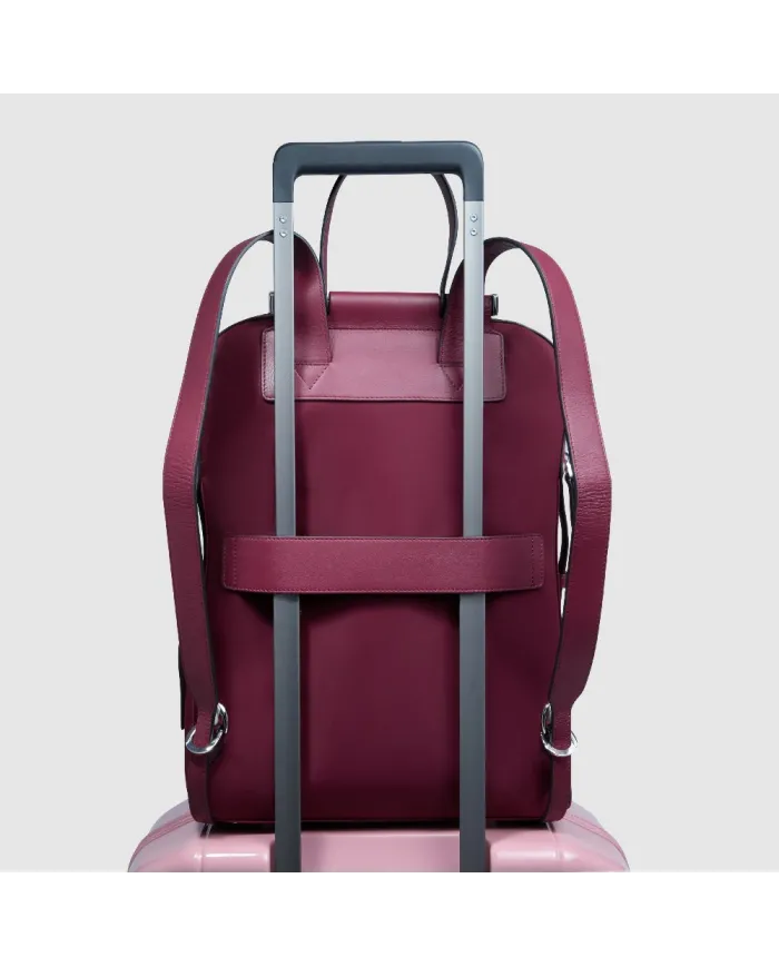 Piquadro Zaino tessuto pelle porta pc 14" Lyra Bordeaux