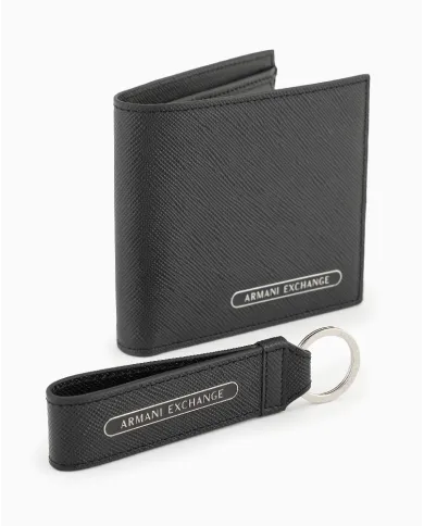 Armani Exchange Cofanetto regalo portafoglio e portachiavi Nero