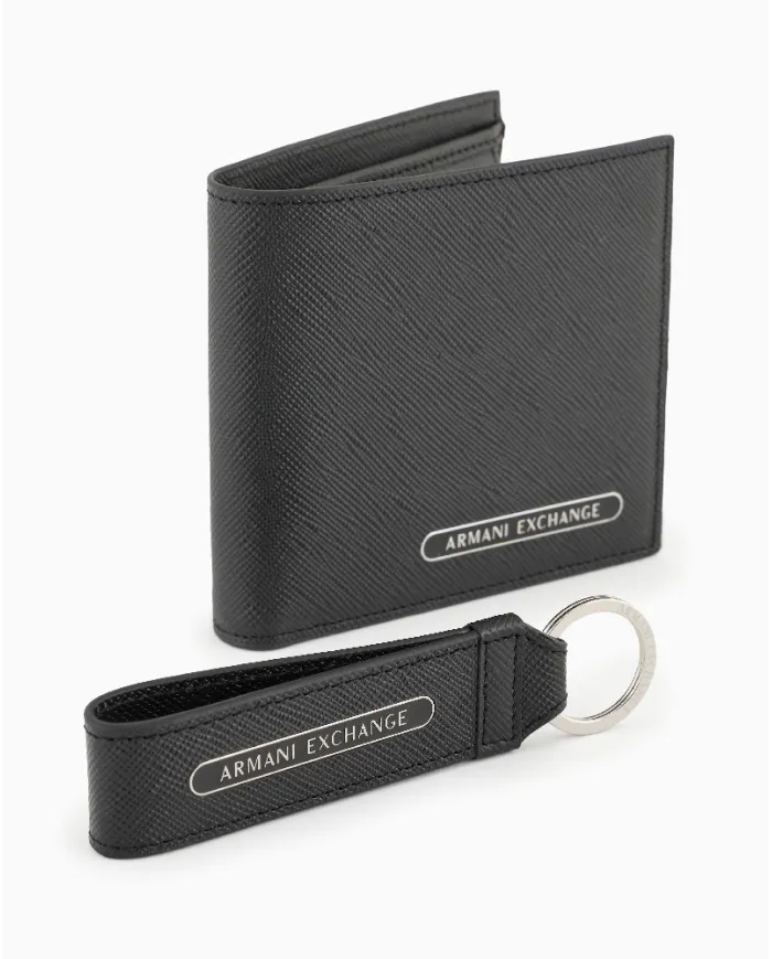 Armani Exchange Cofanetto regalo portafoglio e portachiavi Nero