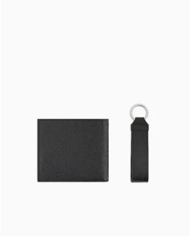 Armani Exchange Cofanetto regalo portafoglio e portachiavi Nero