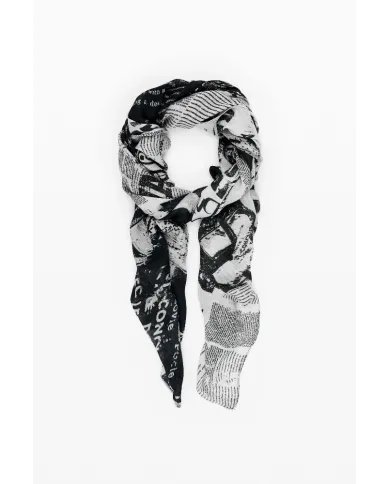 Desigual Foulard donna stampa giornale Nero/Bianco
