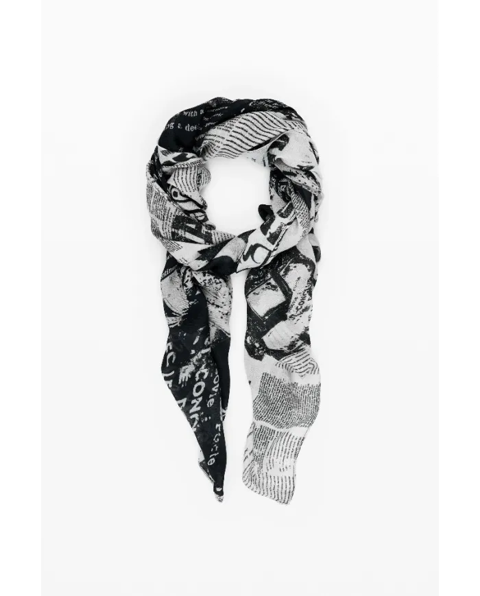 Desigual Foulard donna stampa giornale Nero/Bianco
