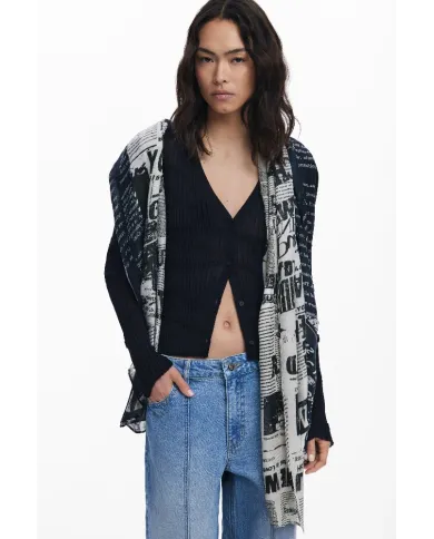 Desigual Foulard donna stampa giornale Nero/Bianco