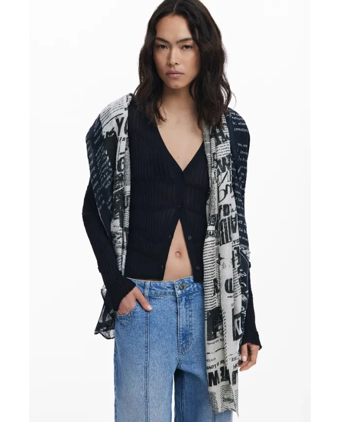 Desigual Foulard donna stampa giornale Nero/Bianco