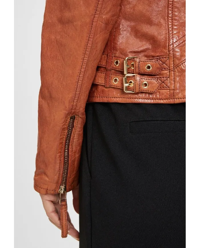 Gipsy Giacca chiodo donna in pelle Cognac