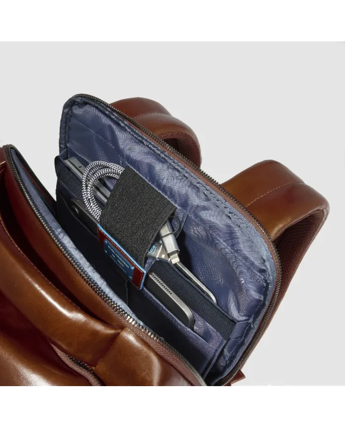Piquadro Zaino pelle porta pc 15,6 Blue square Marrone