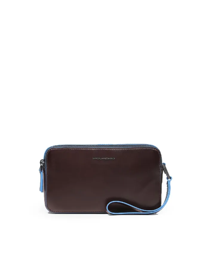 Piquadro Pochette in pelle , 2 comparti, Piquadro "Blue Square". Mogano