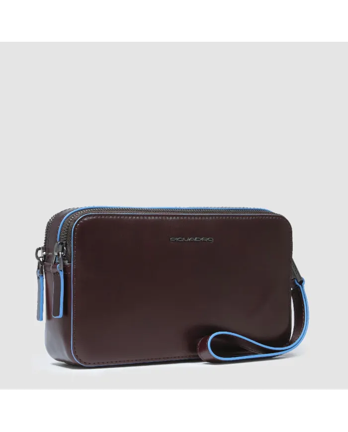 Piquadro Pochette in pelle , 2 comparti, Piquadro "Blue Square". Mogano