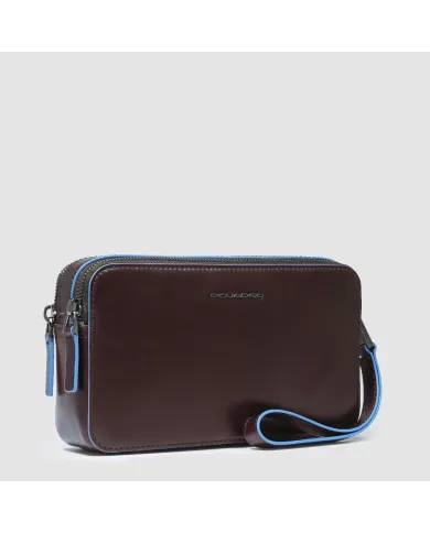Piquadro Pochette in pelle , 2 comparti, Piquadro "Blue Square". Mogano
