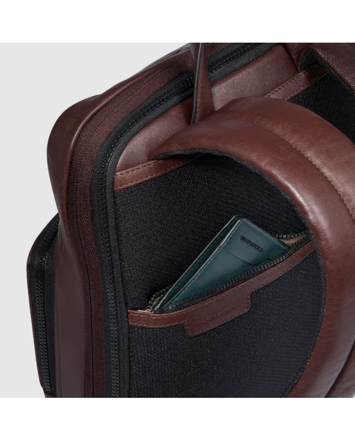 Piquadro Zaino in pelle porta pc 14" Harper Testa moro